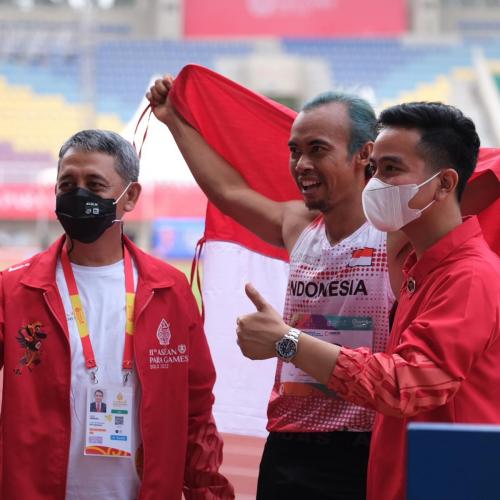 Setio Budi Hartanto berhasil meraih medali emas Triple Jump Men kelas F47 pada APG 2022