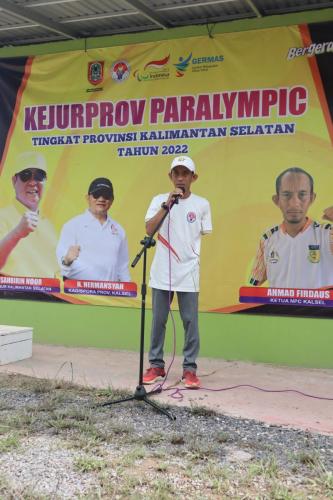 Sambutan Ketua Umum NPC Provinsi Kalimantan Selatan saat penutupan Kejuaraan Provinsi (Kejurprov) Paralympic Kalimantan Selatan Tahun 2022 bertempat di Banjarbaru Kalimantan Selatan